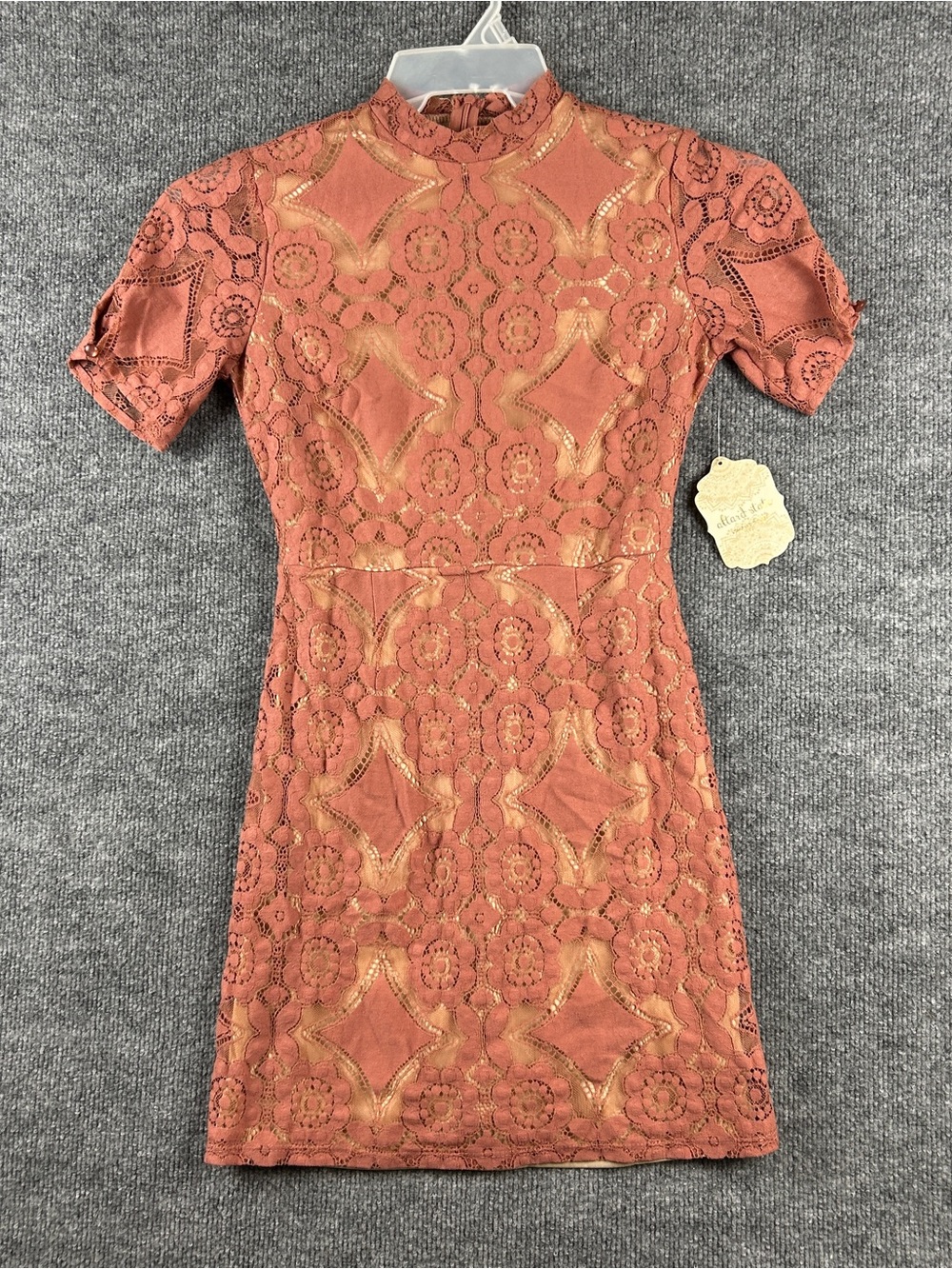 NWT Altard State Rosewood Allegra Lace Mock Neck Short Sleeve Mini Dress Size XS